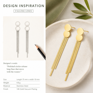 ต่างหูแบบห้อยพู่ทรงกลม สแตนเลสสตีล ชุบทอง 14K แบบสุญญากาศ ต่างหูแบบโซ่แบนยาว 75 มม. - Product Image 5