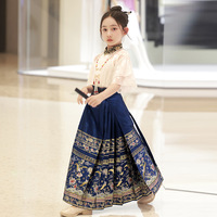 Jupes plissées pour filles de style chinois, imprimé traditionnel, motif visage de cheval