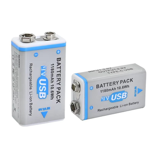 Batería Recargable de Iones de Litio de <span class=keywords><strong>9V</strong></span> y 1180mAh de Larga Duración con USB-C para Detectores de Humo, Equipos Musicales, Juguetes de Control Remoto - Product Image 1