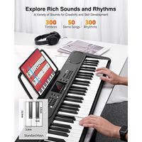 Keyboard Piano Elektrik 61-Tombol dengan Lampu LED, 2 Mode Pengajaran, 300 Nada & Ritme, 50 Demo, Material Palu Plastik