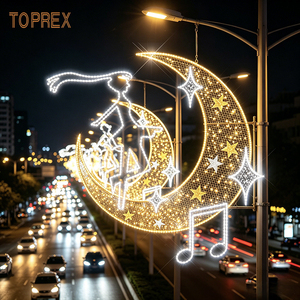 Lumière LED en forme de croissant de lune pour la décoration extérieure des routes pendant le Ramadan et l'Aïd al-Fitr, motif étoile, fabrication OEM ODM <span class=keywords><strong>IDM</strong></span> pour les fêtes musulmanes - Product Image 2
