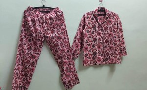 Pijamas de algodón con estampado naranja para mujer, ropa de dormir informal de manga larga con cuello vuelto, ropa de dormir informal para primavera - Product Image 3