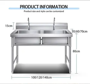 Custom Size 18 16 Gauge 3 Compartment Sink Commercial Stainless Steel Restaurant Washing Sink