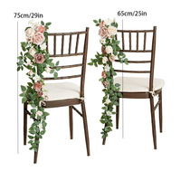 Décorations de chaises pour le jour du poisson d'avril, fleurs artificielles pour allée, banc d'église, fleurs en soie européenne, mousse, rose poussiéreuse, tissu, cérémonie florale
