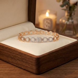 Bracelet tennis en argent 925 avec maillons géométriques et moissanite, finition jaune, bijoux fins, cadeau de mode pour femme, chaîne de poignet - Product Image 1