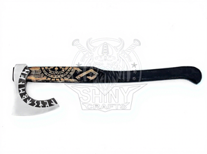 Hacha Vikinga de Doble Hoja Hecha a Mano, Forjada en Acero al Carbono, con Mango de Madera y Funda de Cuero - Product Image 2