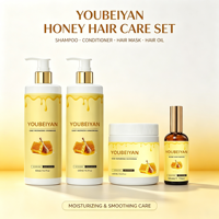 Kit de Soins Capillaires Professionnel OEM Croissance Cheveux Biotine Miel Naturel Hydratant et Contrôle du Sébum avec Shampoing, Après-Shampoing et Crème