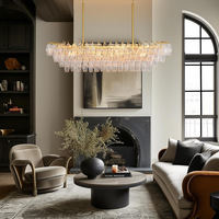 Lustre en fer et verre de style rétro américain Chenki - Luminaire suspendu LED - Longue suspension avec télécommande, intensité réglable, laiton/noir