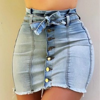 Mini jupe en jean avec boutons personnalisés pour femmes, jeans courts d'été décontractés avec silhouette plissée, option grande taille, sexy pour femmes