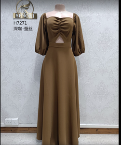 Robe longue à manches lanternes et taille cintrée en Spandex, style ethnique Saoudien et Dubaïote, légère, élégante, pour filles, idéale pour les vacances et les tenues décontractées - Product Image 5