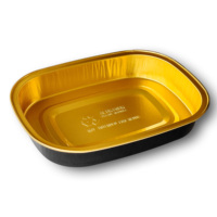 Barquette en aluminium de luxe noire et dorée de 48 oz (10 x 8 pouces) avec couvercles en PET, durable, pour desserts, plats à emporter, boîte à lunch en aluminium