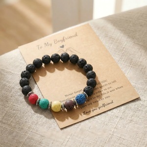 Bracelet en pierre volcanique colorée avec perles, design rond en alliage de zinc, bijou cadeau pour la Saint-Valentin - Product Image 2