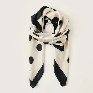 Wholesale custom logo design 90x90cm silk satin scarf fashion dot print square scarf