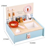 Cuisine miniature en bois pour enfants, jeu de simulation de cuisine avec cuisinière, évier, robinet, accessoires et horloge