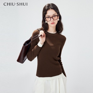 Winter Nieuwe Wolmix Wollen Blend Shirt Casual Eenvoudige Koreaanse Stijl Nep Tweedelig Gebreide Voorkant Logo - Product Image 1