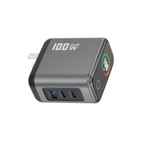 Chargeur mural GaN 100W avec prise US, charge rapide PD, 2 ports Type-C, 1 port USB-A, avec écran numérique intelligent TFT, adaptateur pour téléphone, tablette, ordinateur portable