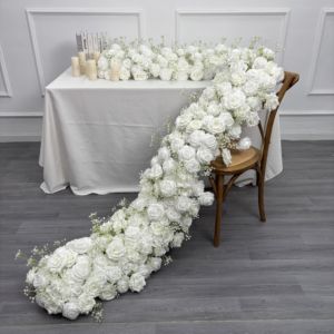 Camino de Mesa Floral Artificial Blanco al por Mayor para Bodas, Caminos de Mesa Florales para Decoración de Eventos - Product Image 1