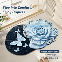 Tapis de bain en polyester absorbant et antidérapant, personnalisé OEM/ODM, à motifs floraux et papillons, séchage rapide pour salle de douche et salle de bain domestique, conforme RoHS