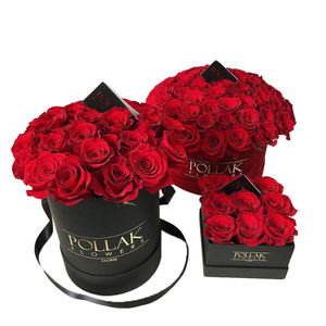 定制标志圆柱形纸花盒，带丝带手柄圆帽礼品包装，用于保存玫瑰和插花 - Product Image 1