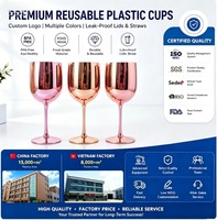 Gobelet à vin en plastique plaqué or, incassable, réutilisable, verre à vin rouge en plastique élégant, coupe à champagne en plastique pour mariage et fête
