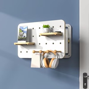 Organizador de Pared de Madera Maciza con Rejilla, Rectangular, Lacado, Sin Perforaciones, para Oficina, Sala de Estar, Dormitorio - Product Image 2