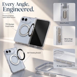 Étui de téléphone portable avec support rotatif et anneau magnétique pour 18 Fold Metal Button TPU Bumper PC, rotation à 360°, protection anti-chute - Product Image 5