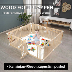 Corralito Grande de Madera Maciza para Bebés con Puerta de Seguridad, Plegable, para Niños Pequeños, Valla Interior - Product Image 2