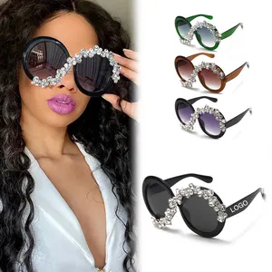 New fashion oversized sunglasses women luxury diamond shiny crystal sun glasses custom retro round party Uv400