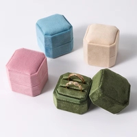 Boîte à bagues en velours de marque d'usine, octogonale, pour deux ou trois bagues de mariage, coffret cadeau pour bijoux, boîte de rangement