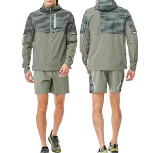 Ensemble de veste et short de course pour homme avec logo personnalisé, imperméable, coupe-vent, pour activités de plein air, tenue de sport, athlétique, léger, coupe-vent - Product Image 1