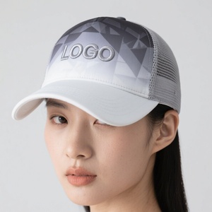 Custom Mesh Trucker Cap Geometric Pattern Embroidered Logo Adjustable Back Unisex Casual Sport Hat Four Seasons Wear - Product Image 1