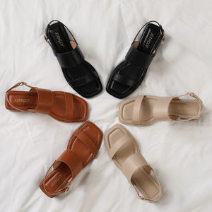 Brown Genuine Leather Heeled Sandals Open Toe Buckle Closure Low <b>Block</b> Heel Summer Women Shoes Elegant Comfort Style - Product Image 3