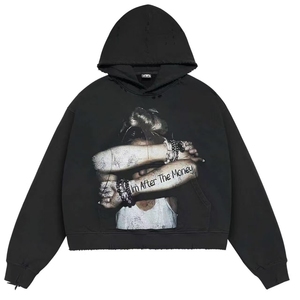 Sudadera con Capucha de Alta Calidad para Hombre, Estilo Oversize, Diseño con Estampado Urbano, Color Negro, para Venta al Por Mayor - Product Image 1