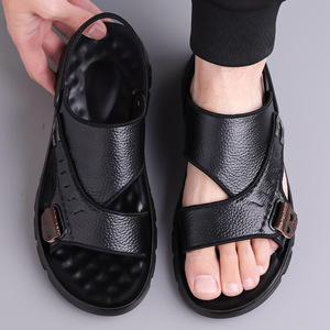Sandales en cuir de vache pour hommes, à semelle épaisse, à brides croisées, chaussures de plage à enfiler, confortables, tailles jeunes 39 40 41 42 43 44 - Product Image 4