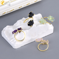 CSJA vente en gros améthystes naturelles de guérison Citrine Double gemmes pierre griffe cristal irrégulier anneau ouvert bijoux accessoires H584