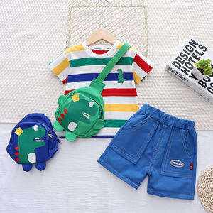 Costume d'été pour garçon - ensemble deux pièces élégant et stylé pour enfant avec sac dinosaure - tendance - Product Image 3