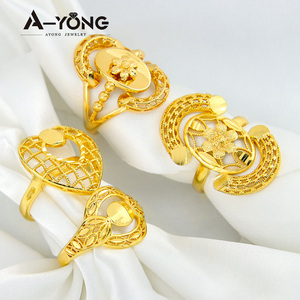 Middle Eastern Fashion Gold Jewelry Rings Vintage 21k Gold Plated Saudi Luxurious Ring for Women Daily - Product Image 4