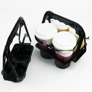 Portavasos de plástico personalizado con asa para 2 bebidas, portavasos de café para reutilizar, portavasos de plástico desechable para llevar