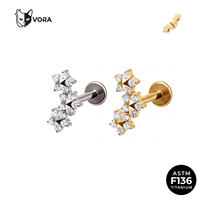 Perhiasan Tubuh ASTM F136 Titanium Implant Grade Cubic Zirconia Bintang Bunga Helix Conch Earring Berulir Internal untuk Anak-anak