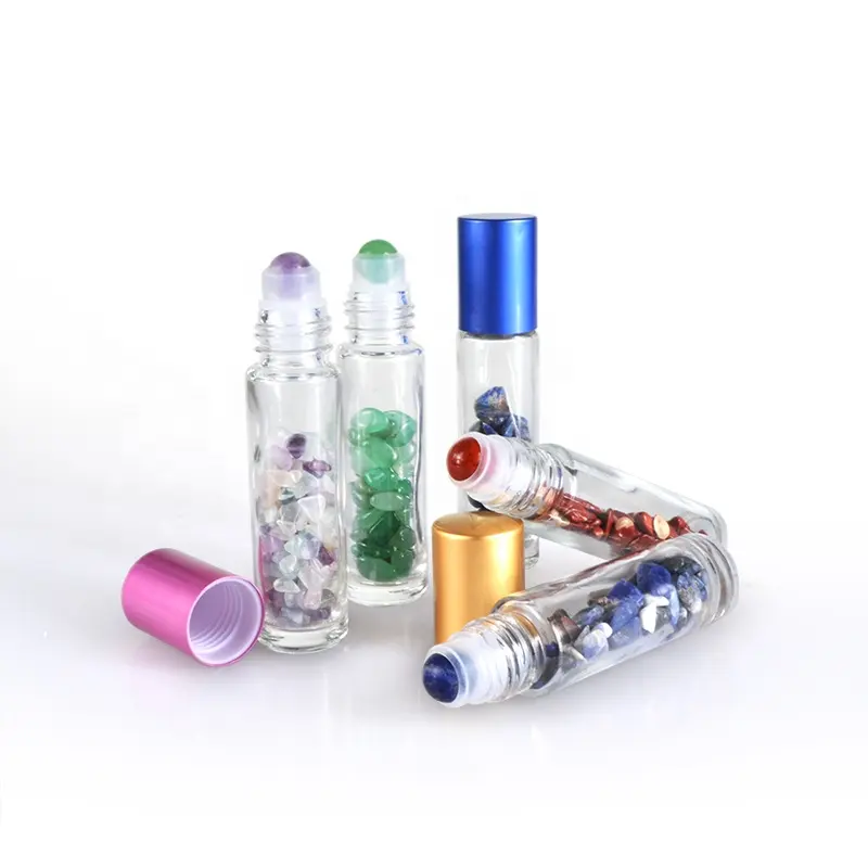 Natural Gemstone RollerボールBottle 6ミリリットル8ミリリットル10ミリリットル15ミリリットルEssential Oils Glass RollにBottles With Chips Inside