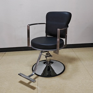 Modern Barber Chair Faux Leather Seat Stainless Steel Frame Hydraulic Height Adjustable Round Base Salon Furniture - Product Image 3