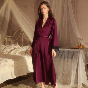 Femmes été <span class=keywords><strong>Satin</strong></span> vêtements de nuit doux soyeux <span class=keywords><strong>Satin</strong></span> profond V avec soutien-gorge coussinets dentelle longue chemise de nuit <span class=keywords><strong>Kimono</strong></span> Robe 5620 - Product Image 5