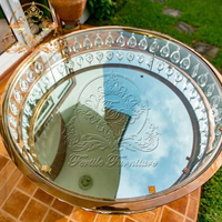 Support à gâteau professionnel de luxe moderne en verre miroir, base en acier inoxydable, grande table ronde avec cristaux pour événements, banquets et mariages