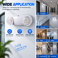Lampe LED d'urgence, boîtier en plastique résistant au feu, deux têtes de lampe, 3 heures d'autonomie, rechargeable, 1800 mAh, IP20, 6000 K, intérieur
