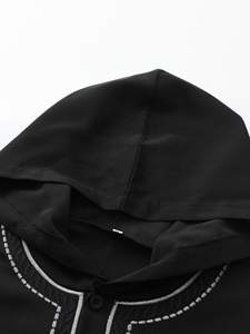 Loose Muslim Men's Hooded Long Robe Embroidered Sleeve Islamic Black Casual Gown Open Front Design <strong>for</strong> Comfortable Wear Clothing - Product Image 4