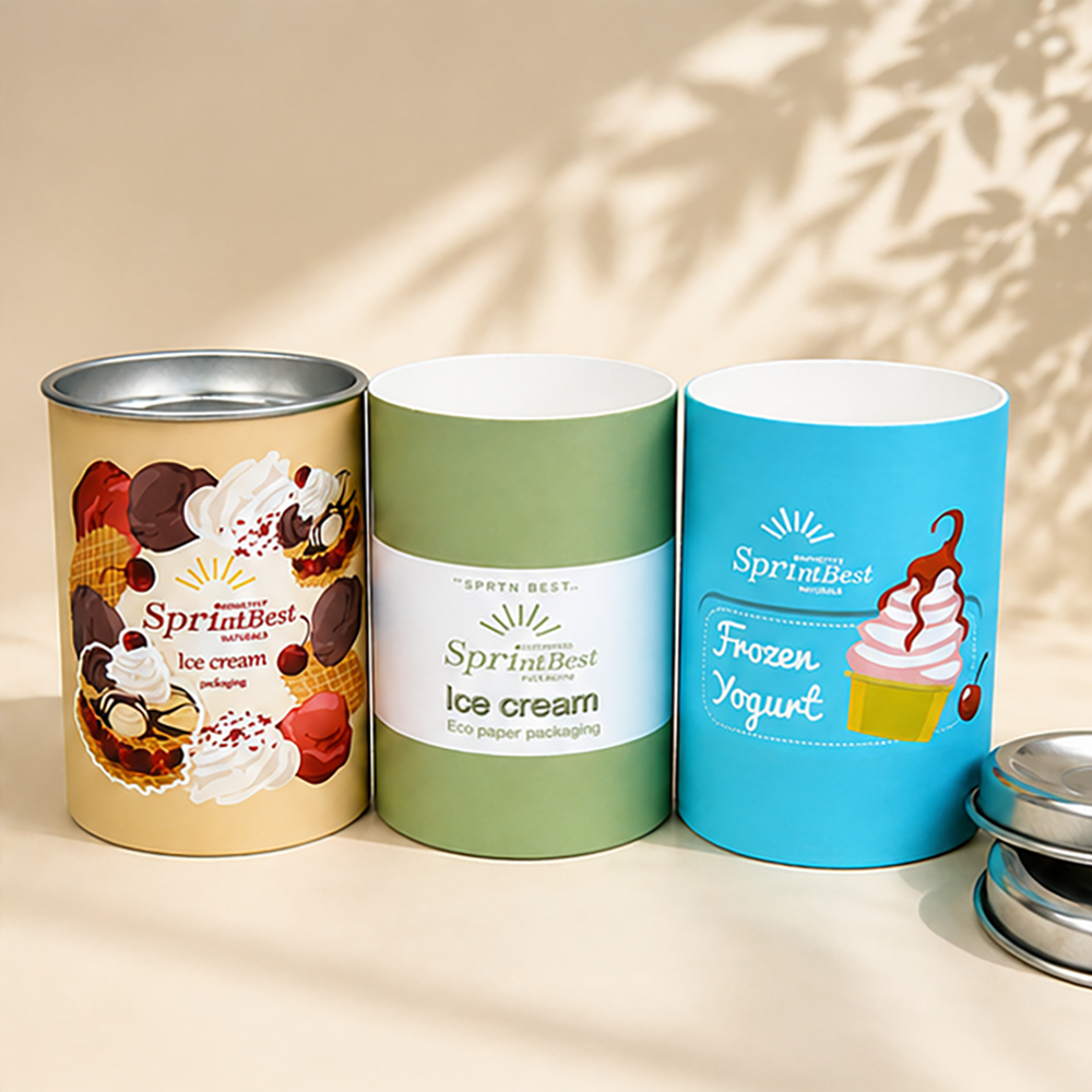 Custom Food Grade Eco Friendly Paper Tube Packaging for Ice Cream Cylinder Cardboard Container with Tin Lid