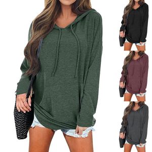 Autunno 2024 donna abbigliamento sportivo Casual con cappuccio tinta unita felpa felpa con cappuccio da donna - Product Image 1