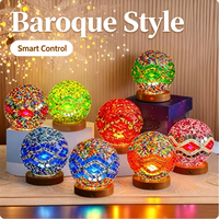 Lampe de nuit LED en forme de lune en mosaïque baroque, rechargeable, tactile, boule de verre 3D, alimentée par batterie, lampe décorative religieuse en bois colorée