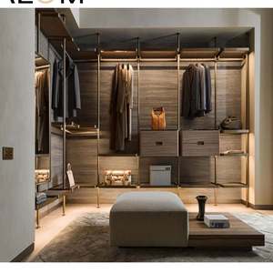 Balom <b>Wooden</b> Double Door Glass Wardrobe with Pants Rack and Closet Organizer for Bedroom Walk-in Wall Design - Product Image 3