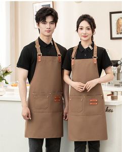 ผ้ากันเปื้อนเอวแบบไม่มีแขน ผ้าแคนวาสกันน้ำ สำหรับเชฟในครัว ใช้ในร้านอาหาร ร้านชานม ร้านกาแฟ พนักงานเสิร์ฟ พร้อมพิมพ์โลโก้ตามสั่ง - Product Image 1